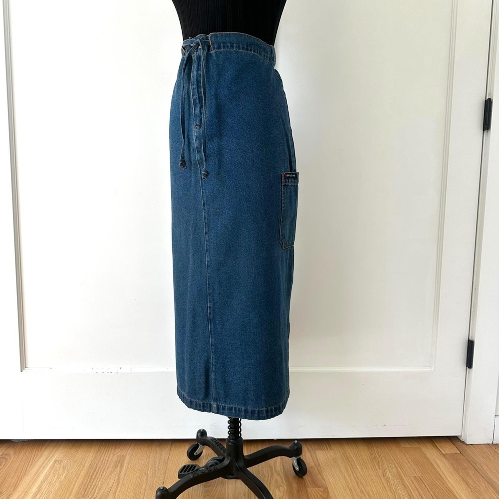 Vintage 90s OFNY Jeans Denim Maxi Skirt M High Waist Drawstring Utility Cargo